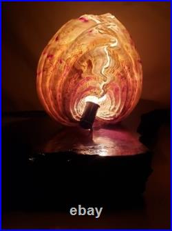 Vintage California redwood & seashell table lamp