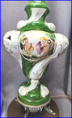 Vintage Capodimonte Italian Porcelain Table Lamps Painted Cherubs Brass Dolphins