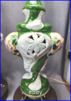 Vintage Capodimonte Italian Porcelain Table Lamps Painted Cherubs Brass Dolphins