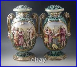 Vintage Capodimonte Italy Figural Cherubs Demons Mythical Lamps Pair