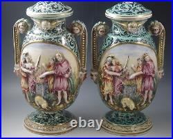 Vintage Capodimonte Italy Figural Cherubs Demons Mythical Lamps Pair