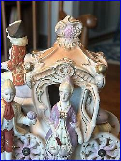 Vintage Capodimonte Style Table Lamp Carriage Victorian Porcelain And Brass