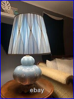 Vintage Carl Falkenstein Blue Glass Floral Bubble Table Lamp