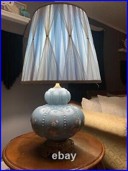 Vintage Carl Falkenstein Blue Glass Floral Bubble Table Lamp