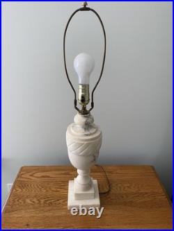 Vintage Carved Alabaster Marble Urn Table Lamp Hollywood Regency Style