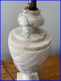 Vintage Carved Alabaster Marble Urn Table Lamp Hollywood Regency Style