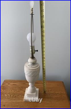 Vintage Carved Alabaster Marble Urn Table Lamp Hollywood Regency Style