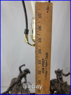 Vintage Cattle Ranchers Cowboys Lazoing A Wild Horse Wooden Base Table Lamp
