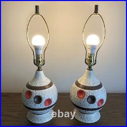 Vintage Ceramic 3 Dot Orange Brown Striped Table Lamp