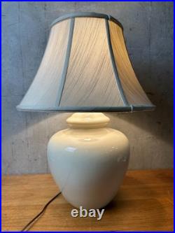 Vintage Ceramic Ginger Jar Lamp Off-White Glossy Glaze with Fabric Shade