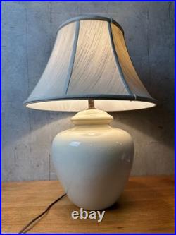 Vintage Ceramic Ginger Jar Lamp Off-White Glossy Glaze with Fabric Shade