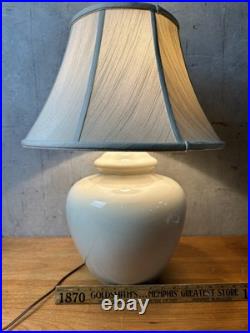 Vintage Ceramic Ginger Jar Lamp Off-White Glossy Glaze with Fabric Shade