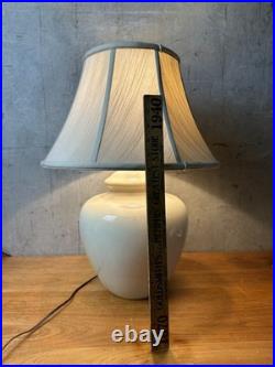 Vintage Ceramic Ginger Jar Lamp Off-White Glossy Glaze with Fabric Shade