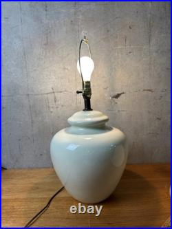 Vintage Ceramic Ginger Jar Lamp Off-White Glossy Glaze with Fabric Shade