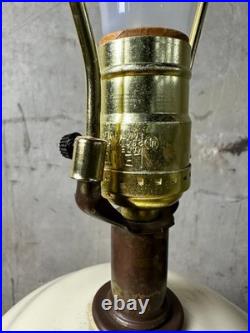 Vintage Ceramic Ginger Jar Lamp Off-White Glossy Glaze with Fabric Shade