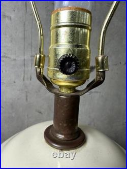 Vintage Ceramic Ginger Jar Lamp Off-White Glossy Glaze with Fabric Shade