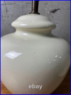Vintage Ceramic Ginger Jar Lamp Off-White Glossy Glaze with Fabric Shade