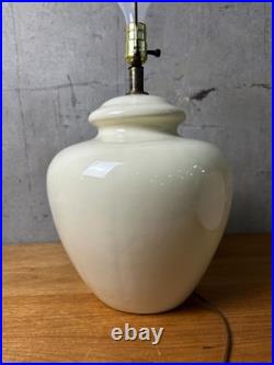 Vintage Ceramic Ginger Jar Lamp Off-White Glossy Glaze with Fabric Shade