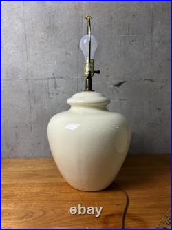 Vintage Ceramic Ginger Jar Lamp Off-White Glossy Glaze with Fabric Shade