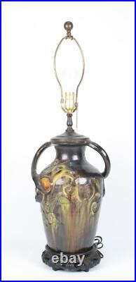 Vintage Ceramic Hand Painted Table Lamp With Ornate Handles & Intricate Design
