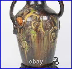 Vintage Ceramic Hand Painted Table Lamp With Ornate Handles & Intricate Design