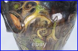 Vintage Ceramic Hand Painted Table Lamp With Ornate Handles & Intricate Design