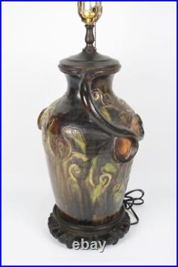 Vintage Ceramic Hand Painted Table Lamp With Ornate Handles & Intricate Design