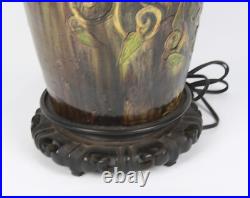 Vintage Ceramic Hand Painted Table Lamp With Ornate Handles & Intricate Design