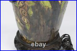 Vintage Ceramic Hand Painted Table Lamp With Ornate Handles & Intricate Design