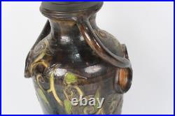 Vintage Ceramic Hand Painted Table Lamp With Ornate Handles & Intricate Design