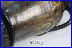 Vintage Ceramic Hand Painted Table Lamp With Ornate Handles & Intricate Design