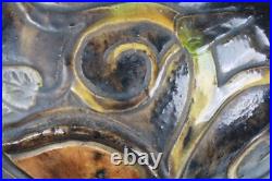 Vintage Ceramic Hand Painted Table Lamp With Ornate Handles & Intricate Design