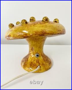 Vintage Ceramic Mushroom 70s Table Lamp Night Light with Glowing Marbles