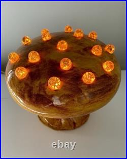 Vintage Ceramic Mushroom 70s Table Lamp Night Light with Glowing Marbles
