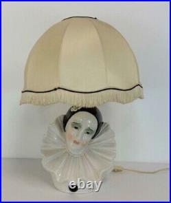 Vintage Ceramic Pierrot Table Lamp Lighting Face Cry Decor Collect Rare Old 20th