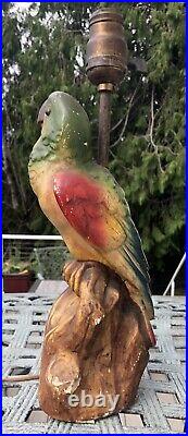 Vintage Chalkware Colorful Parrot Bird Table Lamp Tiki Room Hawaiiana