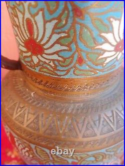 Vintage Champleve' Bronze & Blue & Red Enamel Table Lamp