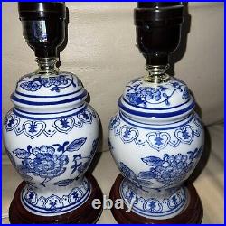 Vintage Chinese Blue & White Petite Porcelain Table Lamp 9 1/2 Tall & 4 Wide