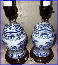 Vintage Chinese Blue & White Petite Porcelain Table Lamp 9 1/2 Tall & 4 Wide