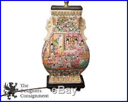 Vintage Chinese Famille Rose Polychrome Table Accent Lamp 31 Urn Handled Vase