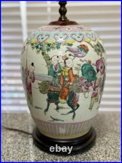 Vintage Chinese Famille Rose Porcelain Table Lamp 17 Hand Painted