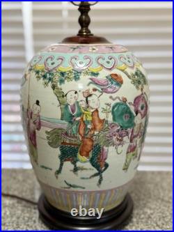 Vintage Chinese Famille Rose Porcelain Table Lamp 17 Hand Painted