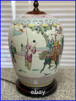 Vintage Chinese Famille Rose Porcelain Table Lamp 17 Hand Painted
