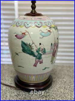 Vintage Chinese Famille Rose Porcelain Table Lamp 17 Hand Painted