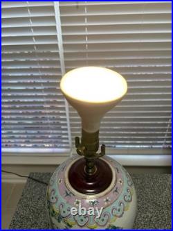 Vintage Chinese Famille Rose Porcelain Table Lamp 17 Hand Painted