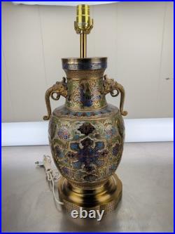 Vintage Chinese Porcelain Enamel Bronze Cloisonne Champleve Vase Table Lamp