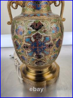 Vintage Chinese Porcelain Enamel Bronze Cloisonne Champleve Vase Table Lamp