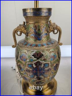 Vintage Chinese Porcelain Enamel Bronze Cloisonne Champleve Vase Table Lamp