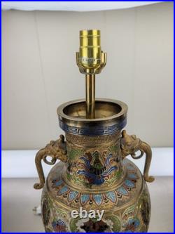 Vintage Chinese Porcelain Enamel Bronze Cloisonne Champleve Vase Table Lamp
