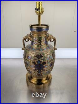 Vintage Chinese Porcelain Enamel Bronze Cloisonne Champleve Vase Table Lamp